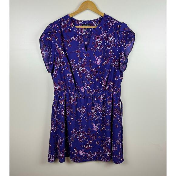 41 Hawthorn Womens Floral Cinched Waist Mini Dress in Purple Sz 1X | Feminine - Picture 3 of 15